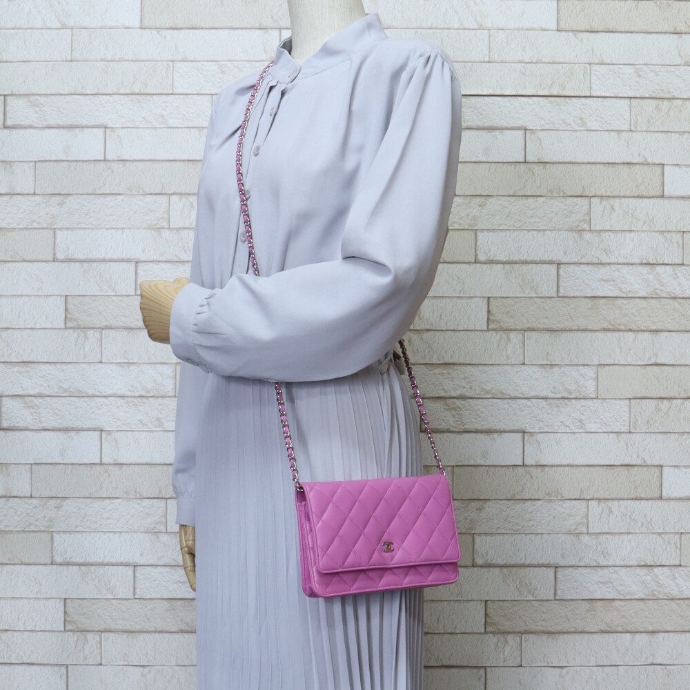 Chanel Pink Bag Wallet Classic Shoulder Chain Lambskin